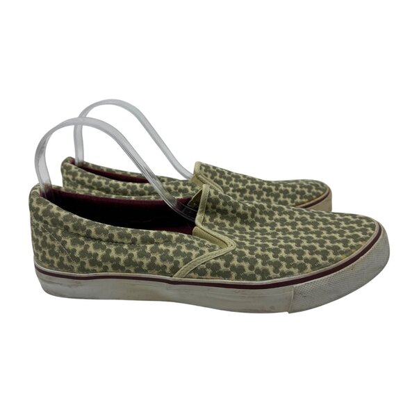 Disney Parks Mickey Mouse Head Green Canvas Slip On Sneakers Mens Shoes Sz 9 - Picture 1 of 11